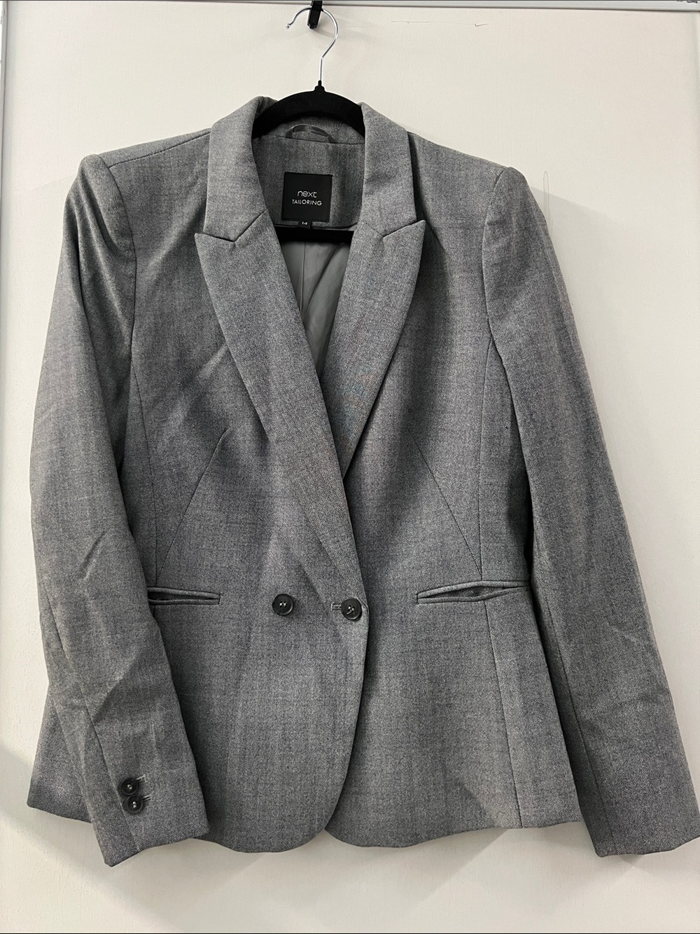 Next Tailoring Grey Wool Blend Double-Breasted Blazer - Size UK 14 /EUR 42